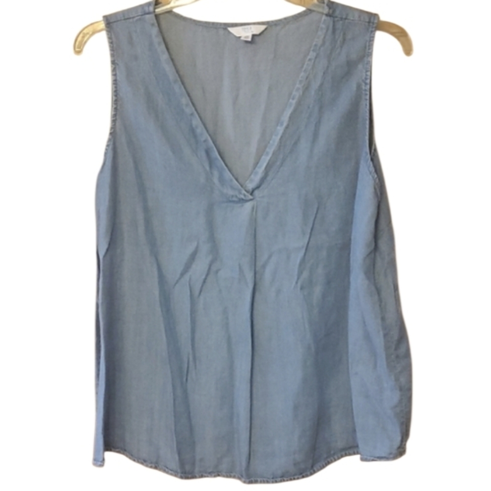 Time & Tru Blue Chambray Lyocell Sleevess Mock Wrap Blouse Size XXL 20